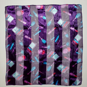Vintage Fashion Scarf PURPLE LIPSTICK COSMETICS MAKE-UP Silky Satin 20" SQUARE